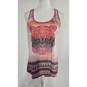 No Boundaries Juniors Y2K Tank Top Sz XL Tribal Aztec Tiger Lion Boho Racerback
